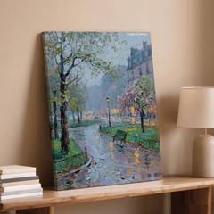 Impressionist City Park Canvas Art Rainy Day Urban Landscape Wall Decor Print