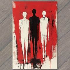 Art Print Red White Black Tall Figures Abstract Horror Surreal Dripping
