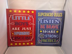 2pc Superhero Kids Wall Art Signs Little Boys Are Superheroes Decor 16×12
