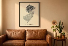 New Jersey Map, New Jersey 2D Relief Map, New Jersey Vintage Map – 2D Flat Print