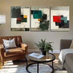 3pcs Abstract Geometric Color Splashes Blocks Wall Art Canvas Framed 50x70cm