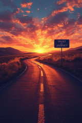 Trust The Journey Sunset Road Sign 4×6 Photo Print Inspirational Wall Art Decor