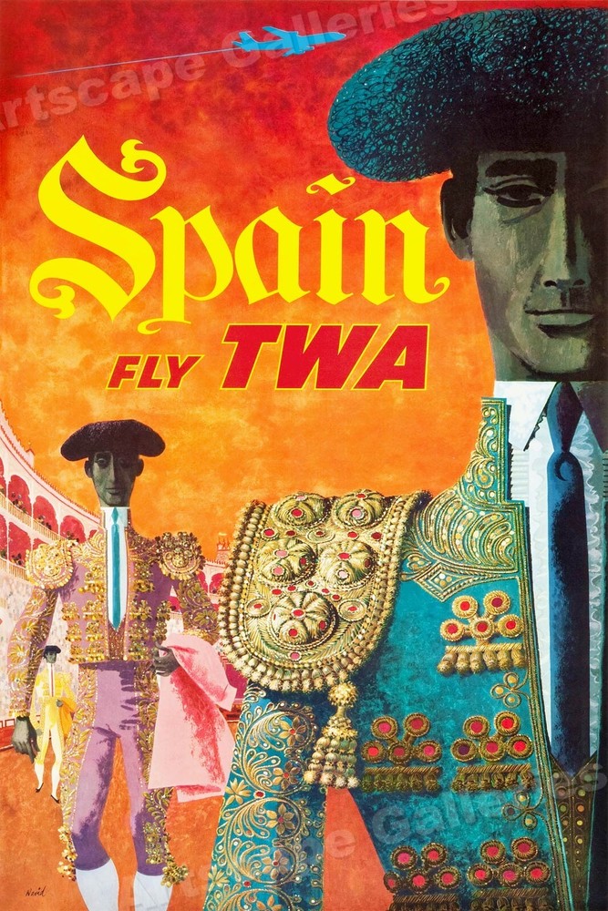 1960s “Spain Fly TWA” Vintage Style Airline Travel Poster – 24×36