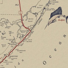 Mid-Century Miami to Key West Florida Overseas Highway Fishing Map circa 1952