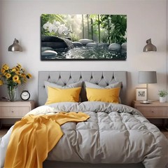 Green Forest Wall Art Poster Canvas Painting Bohemian Zen Style Home Decor Mural