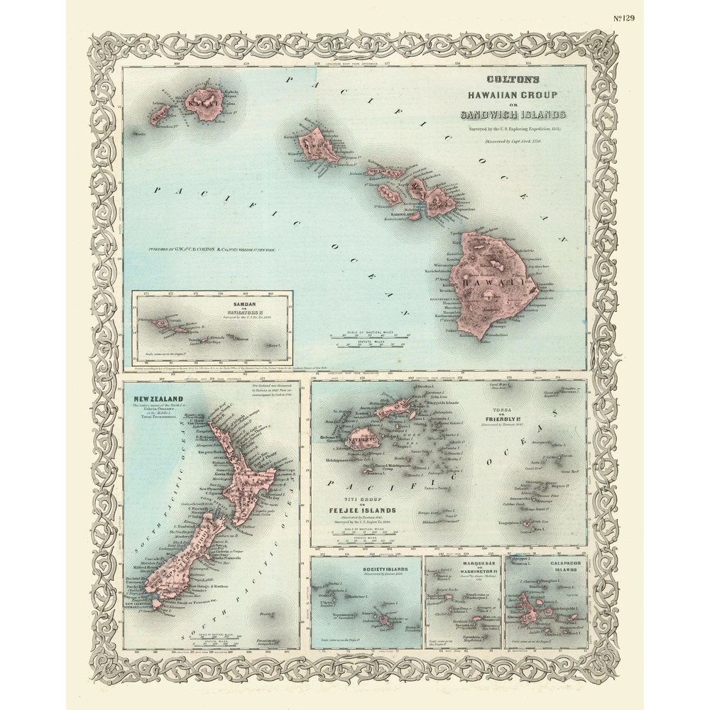 Historic State Map – Hawaii – Colton 1855 – Vintage Wall Art