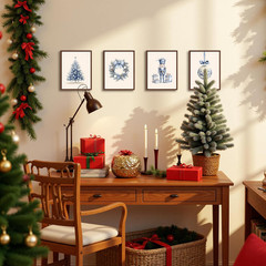 Blue and White Chinoiserie Christmas Wall Art Prints Set of 4, Grandmillenial Ch