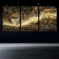 3pcs A Woman Walking Over A Rooftop With Swirls Of Lights Canvas Unframed/Framed