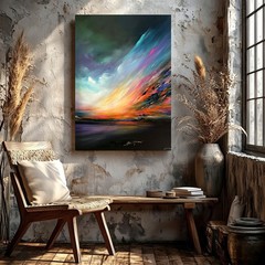 Wall Art Abstract Seascape Sunset Canvas Print Colorful Coastal Landscape Poster