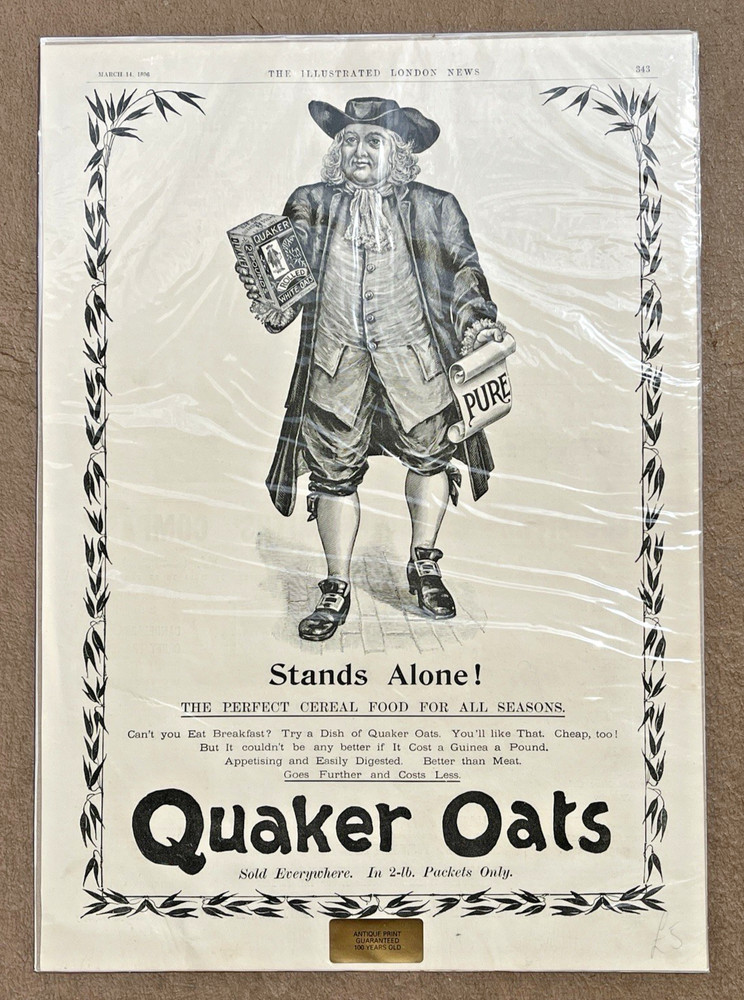 16″ x 11 1/4″ Antique QUAKER OATS ad in ILLUSTRATED LONDON NEWS 3/14/1896