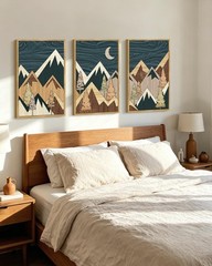Morden Mountains Framed Wall Art 16x24in Boho Woodcut Pine Tree Forest Nature…