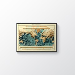 World Bathymetrical Map, World 2D Relief Map, World Vintage Map – 2D Flat