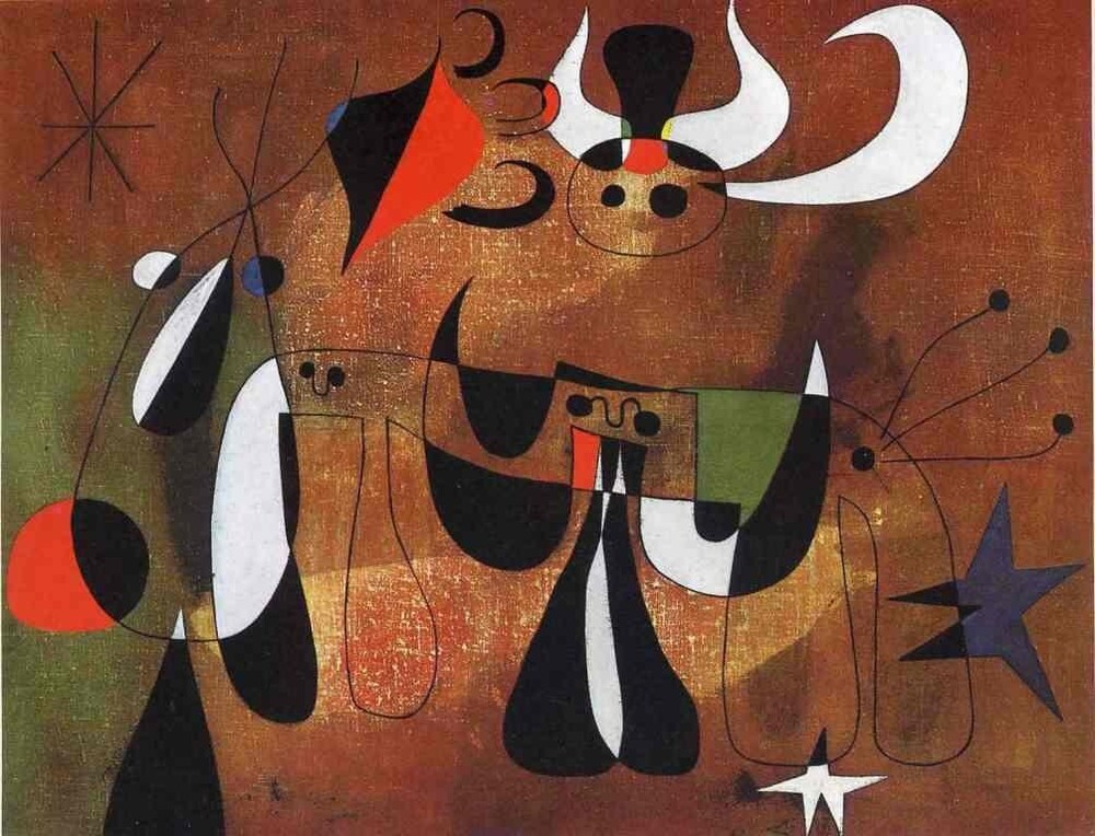 Characters in the Night Surrealist Abstract Wall Art Print by Joan Miró Modern