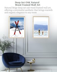 Natural Beige Dimensional Oak Wood Framed Ski Wall Art, 12x16in Modern Colora…
