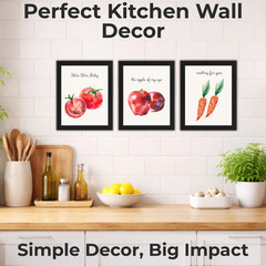 Funny Kitchen Wall Art Set of 3 Framed 8×10 Spicy Food Pun Prints Gift Decor