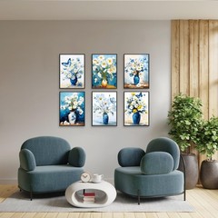 LIIGEMI Flower Wall Art Print -Daisy Oil Painting 8×11 Inches, Blue