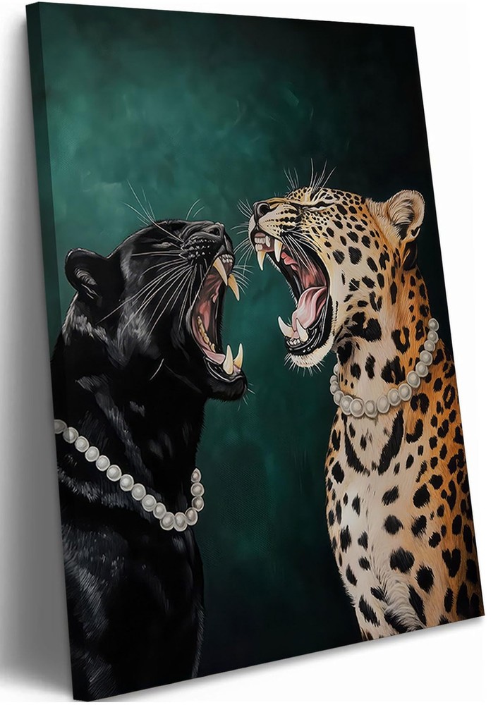 Funny Cheetah Canvas Wall Art Emerald Green Wall Decor Leopard aesthetics Pic…