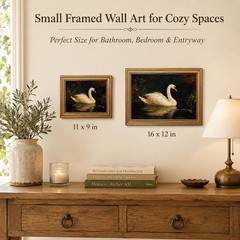 Gold Framed Vintage Swan Wall Art Moody Swan Oil Painting Picture Wall Decor …