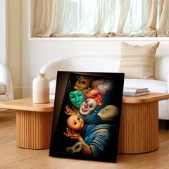 Canvas Surreal Mask Painting Clown Devil Skull Figure Framed Living Room Print