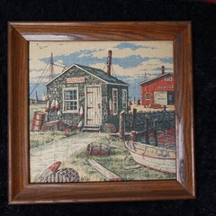 Vtg KAY DEE Prints Linen Framed Picture Rhode Island Lobster Fishing Wall Art