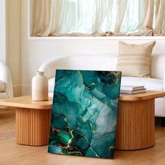 Wall Art Abstract Teal Green Gold Marble Fluid Ink Poster Canvas Print Decor