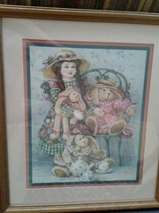 Vintage Barbara Mock Girl with Bunny Rabbits ~~ TEA PARTY Framed Art