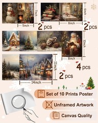 Elevate Your Decor with 10 Vintage Christmas Prints – Unframed Canvas Art