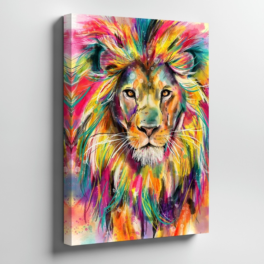 Colorful Lion Face Abstract Canvas Wall Art Vibrant Animal Print Home Decor