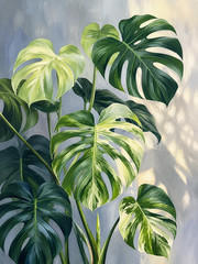 Minimalist Japandi Monstera Poster Green White Plant Living Room Wall Decor