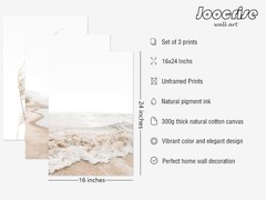 Beach Boho Prints Canvas UNFRAMED Wall Art Pampas Grass Ocean 16×24 in. Set of 3