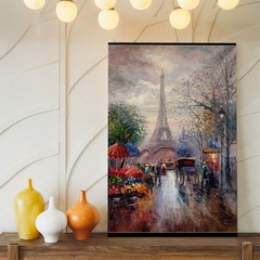 Paris Eiffel Tower Canvas Wall Art Vintage Cityscape Flower Market Street Scene