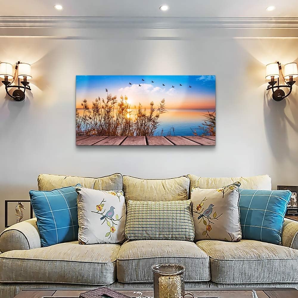 Canvas Prints Art Ocean Beach Grass Poster Landscape Painting,DIY Framed 24″x48″