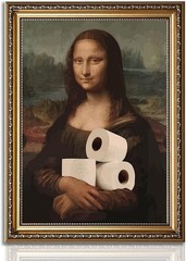 Humorous Mona Lisa Portrait on Canvas – Perfect Bathroom Wall Decor Unframed