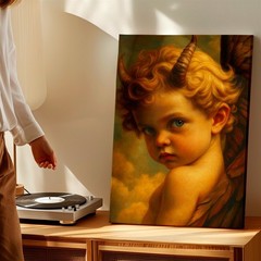 Wall Art Dark Angel Baby Devil Horns Winged Child Fantasy Portrait Canvas Print