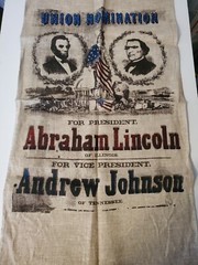 Reproduction Lincoln and Johnson Re-election Poster Print on Burlap Type Cloth