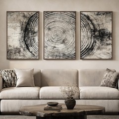 Large Framed Tree Rings Canvas Wall Art 24″W x 36″Hx 3 Pcs, black and gray