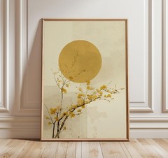 Minimalist Japanese Sun & Blossom Poster – Zen Botanical Wall Art