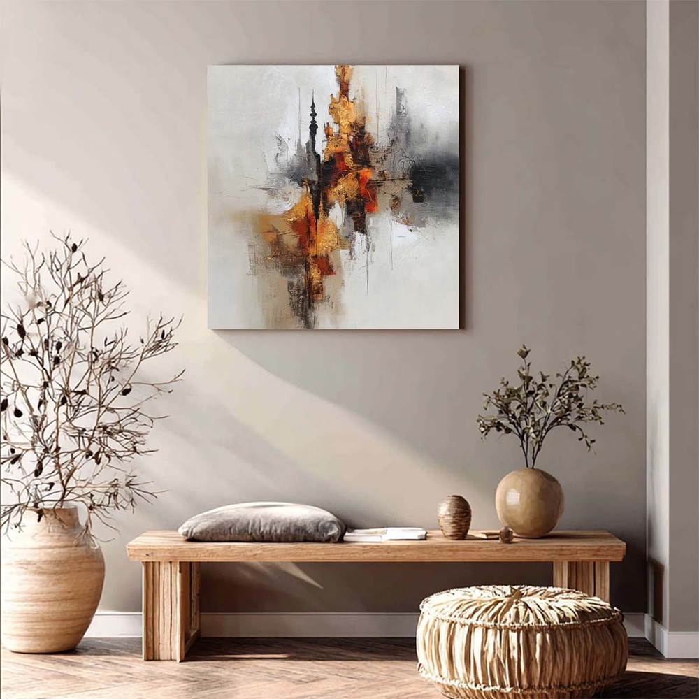 Hand Painted Oil Painting Abstract Canvas Wall Decor Home Decor Gray City