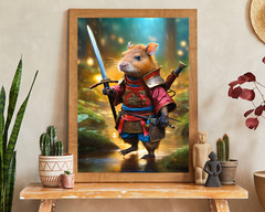 Cute Samurai Capybara Printable Wall Art, Samurai Portrait, Capybara Art,Samurai