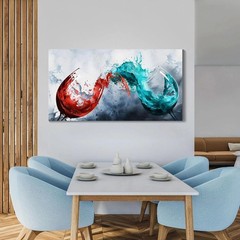 48×24″ Abstract Wine Art Canvas, Waterproof Blue Red Dining Room Decor