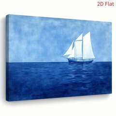 Framed Canvas Single Sail Boat Blue Sea Minimal Nautical Ocean Wall Art Decor