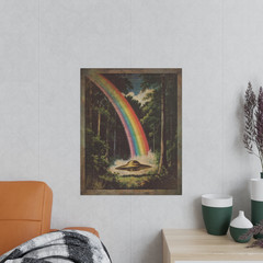 Vintage UFO RAINBOW Wall Art, Alien Pot of Gold Decor, Sci-fi Gay Pride Poster