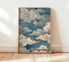 Japanese Cloud Art Poster Blue Gold Sky µk1yo ә Wall Decor