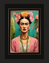 Frida Kahlo Portrait Art, Feminist Wall Art, Pink Vintage Women Art, Classic Fri