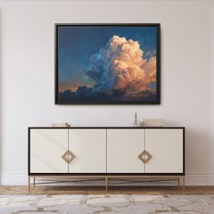 Dramatic Sunset Cumulus Cloud Wall Art, Billowing Peach And Gold Sky Canvas Art