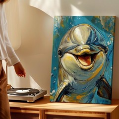 Wall Art Dolphin Painting Print Colorful Ocean Animal Canvas Home Decor Gift