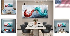 48×24″ Abstract Wine Art Canvas, Waterproof Blue Red Dining Room Decor