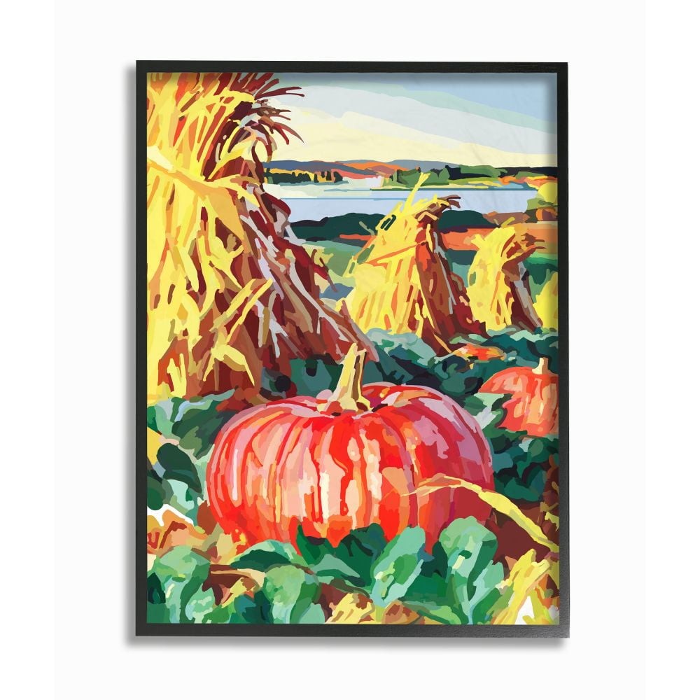 Industries Pumpkin Patch Fall Autumn Landscape Design Graphic Art Black Framed