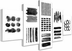 Black & White Paint Stroke Collage Abstract Canvas Print Wall Art Set of 5