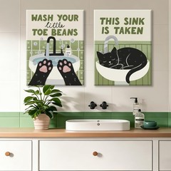 Framed Funny Black Cat Bathroom Wall Art Set of 2 This Sink Is Taken Cute Cat…